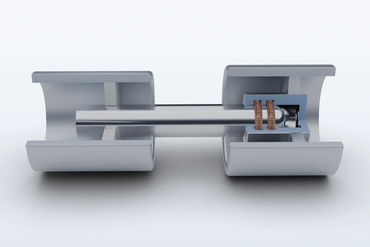 Disconnector contact system with field shields: moving contact rod entering a fixed contact fitted with two canted spring rings