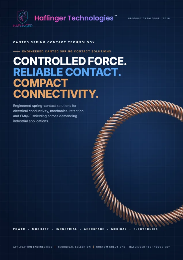 Cover of the Haflinger Canted Spring Contact Technology product catalogue 2026